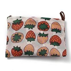 Strawberry Foldable Eco-Friendly Nylon Grocery Bags, Reusable Waterproof Shopping Tote Bags, with Pouch and Bag Handle, Strawberry Pattern, 52.5x60x0.15cm