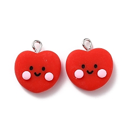 Red Resin Pendants, with Platinum Iron Peg Bail, Heart, Red, 20.5x17.5x6mm, Hole: 2mm