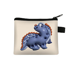 Slate Blue Polyester Wallets with Zipper, Change Purse, Clutch Bag for Women, Rectangle with Dinosaor, Slate Blue, 22x13.5cm