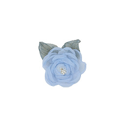 Bleu Clair 3d fleur en tissu, pour les chaussures de bricolage, chapeaux, casques, broches, vêtements, bleu clair, 50~60mm