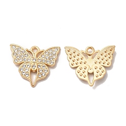 Oro Colgantes de aleación de rhinestone, encantos de la mariposa, dorado, 19x22x2 mm, agujero: 1.5 mm