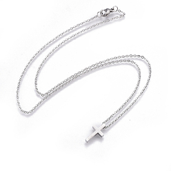 Stainless Steel Color 304 Stainless Steel Pendant Necklaces, with Cable Chains, Cross, Stainless Steel Color, 17.7 inch(45cm), Pendant: 15x8x3mm