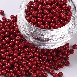 Rojo Oscuro Hornear bolas de semillas de vidrio de pintura, de color rojo oscuro, 8/0, 3 mm, agujero: 1 mm, sobre 10000 unidades / bolsa
