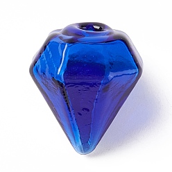 Azul Royal Botellas de vidrio soplado hechas a mano, para la fabricación de colgantes de viales de vidrio, diamante, azul real, 16~17x15~15.5x13.5~14.5 mm, agujero: 2.5~5 mm