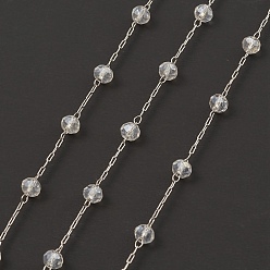 Clair Chaînes de perles rondes en verre, avec 304 accessoires en acier inoxydable, non soudée, avec bobine, clair, 3x3.5mm, environ 16.40 pieds (5 m)/rouleau