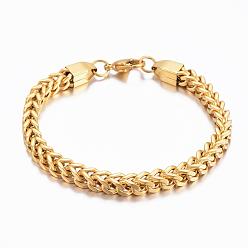 Golden 304 Stainless Steel Wheat Chain Bracelets, with Lobster Claw Clasps, Golden, 8-1/4 inch(21cm), 6mm