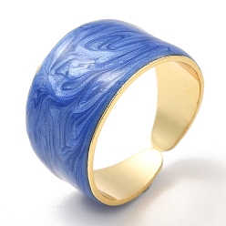 Bleu Anneaux de manchette ouverts à bande unie en émail, bijoux en laiton plaqué or véritable 18k pour femmes, bleu, taille us 7 1/4 (17.5 mm)