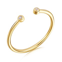 Oro 925 anillo abierto minimalista de plata esterlina con zironia cúbica transparente para mujer, dorado, tamaño de EE. UU. 5 1/4 (15.9 mm)