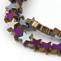 Purple Plated Electroplated Non-magnetic Synthetic Hematite Beads Strands, Half Plated, Star, Purple Plated, 6x6x2.5mm, Hole: 0.5mm, about 83pcs/strand, 16.14 inch(41cm)