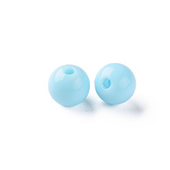 Bleu Ciel Perles acryliques opaques, ronde, bleu ciel, 8x7mm, Trou: 2mm, environ1745 pcs / 500 g