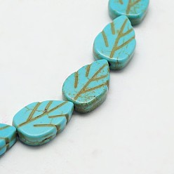Turquoise Synthetical Dyed Turquoise Leaf Bead Strand, Turquoise, 18x12x4mm, Hole: 1mm, about 22pcs/strand, 15.3 inch