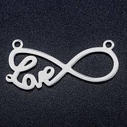 Stainless Steel Color 201 Stainless Steel Pendants, Infinity with Word Love, For Valentine's Day Jewelry Making, Stainless Steel Color, 13.5x29.5x1mm, Hole: 1.5mm