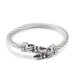 Antique Silver 304 Stainless Steel Twist Rope Wrap Open Cuff Bangle with Cone Beaded for Women, Antique Silver, Inner Diameter: 2-1/4 inch(5.6cm)
