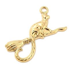 Real 18K Gold Plated 304 Stainless Steel Pendants, Cat Shape Charms, Real 18K Gold Plated, 28.5x28x2mm, Hole: 2.2mm