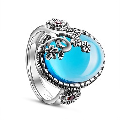 Azul Shegrace 925 anillos de plata esterlina de Tailandia, con grado aaa circonio cúbico, de media caña con la flor, azul, tamaño de 9, 19 mm