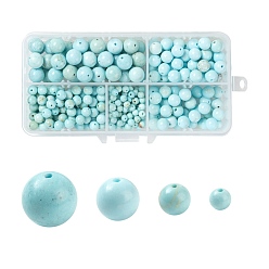 Turquoise Foncé Bracelets de bricolage faisant des kits, 340 pcs 4 styles perles rondes en howlite naturel, turquoise foncé, 340 pcs / boîte