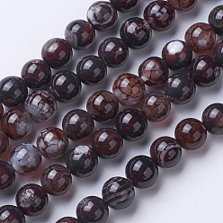 Coffee Natural Agate Beads Strands, Dyed & Heated, Grade A, Round, Coffee, 6mm, Hole: 1mm, about 62pcs/strand, 14.9 inch(38cm)