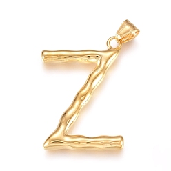 Letter Z 304 Stainless Steel Pendants, Bamboo Shaped Letter, Golden, Letter.Z, 47x31x5.5mm, Hole: 5x8mm
