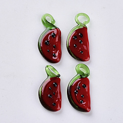 Dark Red Handmade Lampwork Pendants, Watermelon, Dark Red, 23~26x11~12x3.5~4.5mm, Hole: 1.5~4.5mm
