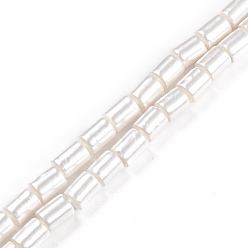 Blanco Hebras de perlas de concha electrochapadas, pulido, columna, blanco, 9.5~11.5x8 mm, agujero: 0.8 mm, sobre 35 unidades / cadena, 15.55 pulgada (39.5 cm)