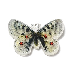 White Opaque Acrylic Pendants, with Platinum Iron Jump Ring, Butterfly Charms, White, 25x37x4mm, Hole: 5.2mm