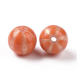 Tomate Perles acryliques opaques, poudre de scintillement, rond avec motif à rayures, tomate, 15.5x15mm, Trou: 3mm