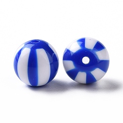 Blue Opaque Acrylic Stripe Beads, Round, Blue, 16x15.5mm, Hole: 2mm, abuot 210pcs/500g