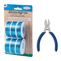 Dodger Blue DIY Jewelry Kits, with Aluminum Wire and Iron Side Cutting Pliers, Dodger Blue, 1mm, about 23m/roll, 6rolls/set