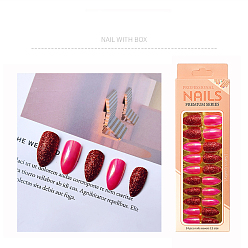Deep Pink Plastic Full Cover Press on False Nail Tips, Nail Art Detachable Manicure, solid Nails & Glitter Nails, Teardrop, Deep Pink, 19~25x11.5~20mm, 24pcs/box