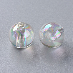Clair AB Perles acryliques transparentes, de couleur plaquée ab , ronde, clair ab, 12x11mm, Trou: 2.5mm, environ566 pcs / 500 g