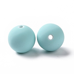 Pale Turquoise Spray Painted Acrylic Beads, Rubberized Style, Round, Pale Turquoise, 16x15.5mm, Hole: 2mm