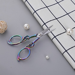 Rainbow Color Stainless Steel Scissors, Embroidery Scissors, Sewing Scissors, with Zinc Alloy Handle, Heart, Rainbow Color, 110x48mm