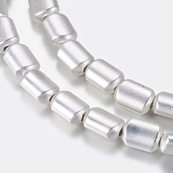 Silver Plated Non-magnetic Synthetic Hematite Beads Strands, Frosted, Rectangle, Matte, Silver Plated, 8.5~9x6x3.5mm, Hole: 1mm, about 46pcs/strand, 15.55 inch(39.5cm)