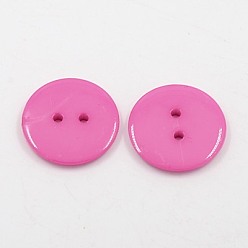 Fuchsia Acrylic Sewing Buttons, Plastic Buttons for Costume Design, 2-Hole, Dyed, Flat Round, Fuchsia, 15x2mm, Hole: 1mm