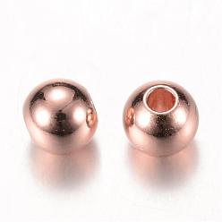 Rose Gold Brass Spacer Beads, Round, Rose Gold, 4x3.5mm, Hole: 1.5mm