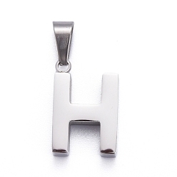 Letter H 304 Stainless Steel Letter Pendants, Manual Polishing, Alphabet, Stainless Steel Color, Letter.H, 18.5x12x4mm, Hole: 6x3mm
