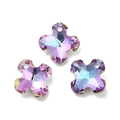 Plum Electroplated Glass Pendants, Back Plated, Faceted, Clover Charms, Plum, 14x14x6mm, Hole: 1.2mm