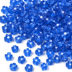 Bleu Royal Des billes de verre, fleur, bleu royal, 4~6x4~6x2~3mm, Trou: 1mm