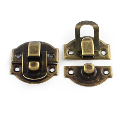 Antique Bronze Wooden Box Lock Catch Clasps, Antique Bronze, 29x27x6mm, Hole: 2.5mm