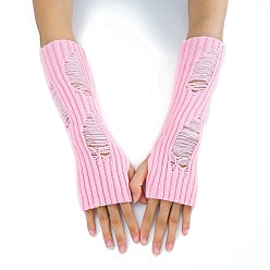 Pearl Pink Acrylic Fiber Yarn Knitting Fingerless Gloves, Winter Warm Gloves with Thumb Hole, Pearl Pink, 200x70mm