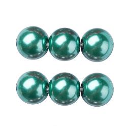 Cyan Foncé Brins de perles de verre teints écologiques, Grade a, ronde, cordon en coton fileté, dark cyan, 5mm, Trou: 1.2~1.5mm, Environ 80 pcs/chapelet, 15.7 pouce