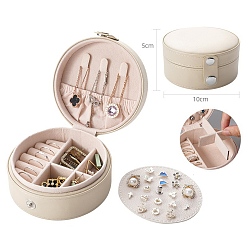 Beige Round PU Leather with Lint Jewelry Storage Box with Snap Button, Travel Portable Jewelry Case, for Necklaces, Rings, Earrings and Pendants, Beige, 10x5cm