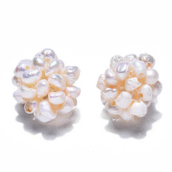 Ivoire Perles de culture d'eau douce naturelles rondes, perles de boule à la main, blanc crème, 12~15mm, Trou: 1.2~1.8mm