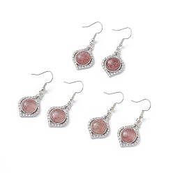 Strawberry Quartz Natural Strawberry Quartz Vase Dangle Earrings, Platinum Brass Jewelry for Women, 40mm, Pin: 0.5mm