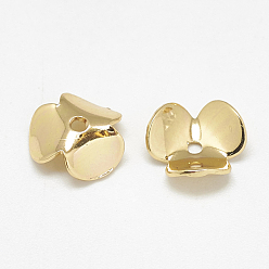 Real 18K Gold Plated Brass Bead Cap Findings, 3-Petal, Flower, Real 18K Gold Plated, 9x9x3mm, Hole: 1mm