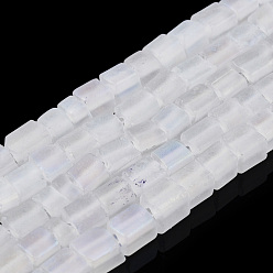 Creamy White Transparent Frosted Glass Bead Strands, Rectangle, Creamy White, 3~8.5x3.5~4x3.5~4mm, Hole: 1.2mm, about 96~101pcs/strand, 15.16 inch~15.55 inch(38.5~39.5cm)