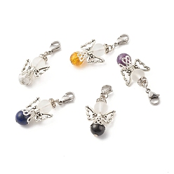 Mixed Stone Natural Mixed Stone Pendant Decorations, with Alloy Findings & 304 Stainless Steel Lobster Claw Clasps, Angel & Fairy, 40mm