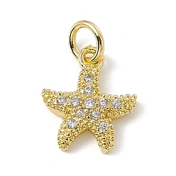 Real 18K Gold Plated Brass Micro Pave Cubic Zirconia Charms, with Jump Rings, Starfish Charms, Real 18K Gold Plated, 13.5x10.5x2mm, Hole: 3.4mm