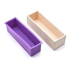 Blue Violet Rectangular Pine Wood Soap Molds Sets, with Silicone Mold and Wood Box, DIY Handmade Loaf Soap Mold Making Tool, Blue Violet, 28x8.8x8.6cm, Inner Diameter: 7x25.9cm, 2pcs/set