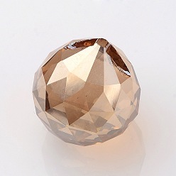 Sandy Brown Faceted Round Glass Pendants, Sandy Brown, 23~25x21mm, Hole: 2mm